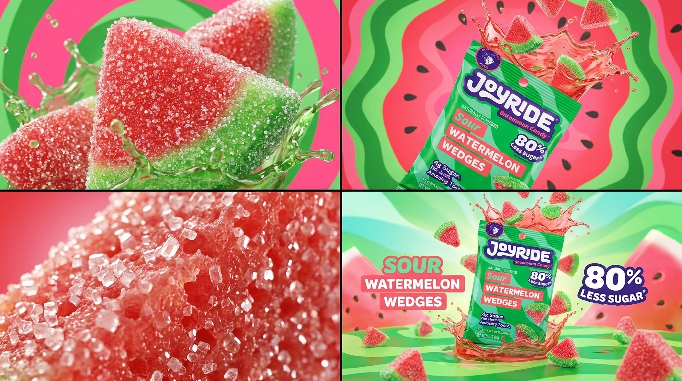 Joyride Sour Watermelon Wedges candy — AI product video by AiProductCC